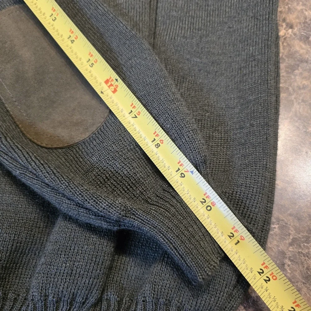 WOOLYBACK Crew‎ Neck Pure Wool Thick Chunky Sweater Suede Patches England  11/12